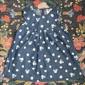 Like New: Sleeveless Ruffle Minnie Mouse Denim Dress, Size 24 Months